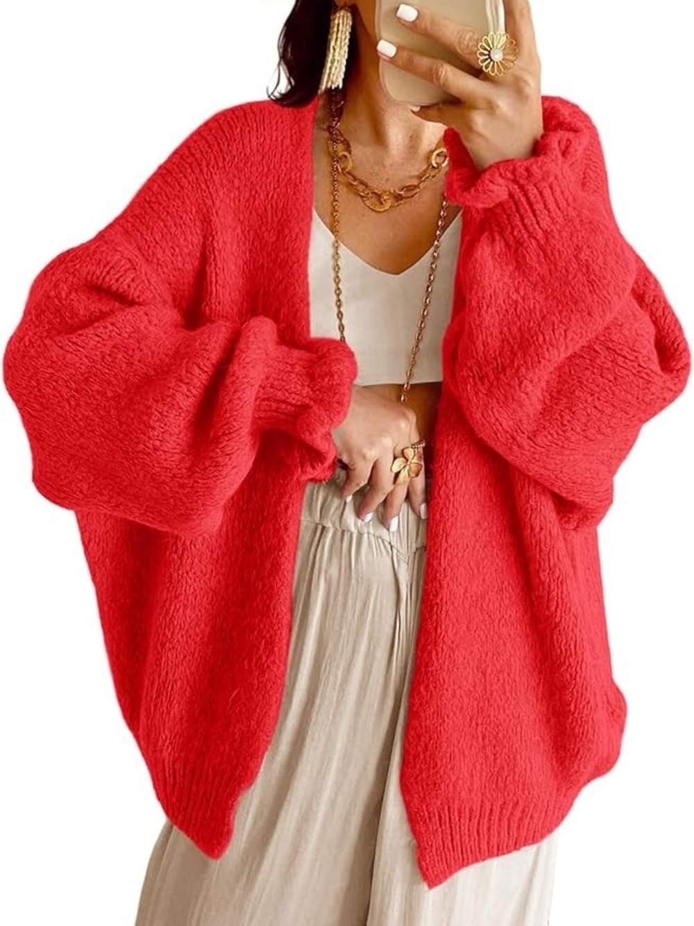 Chic Soft Oversized Red Knit Sweater